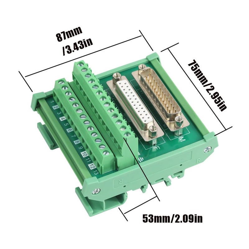 Willwewon DB25 Male&Female DIN Rail Mount Interface Module, D-Sub 25-pin Breakout Board - Image 2
